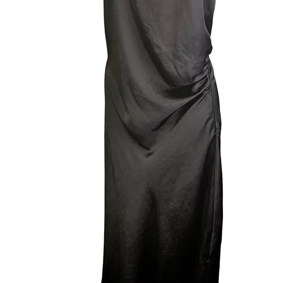 Jolie Black Satin Midi Slip Dress Side Ruching Spaghetti Straps Women’s 14 - Picture 3 of 9